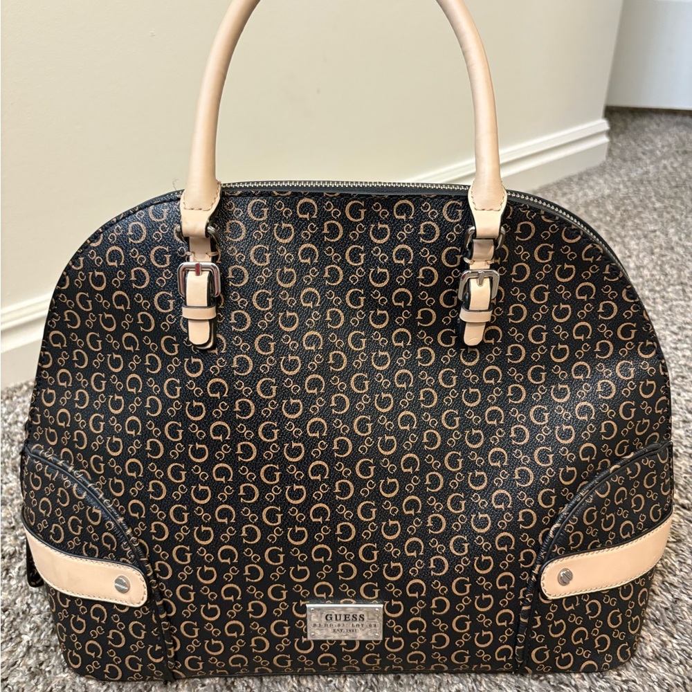 GUESS Black and Cream Satchel
